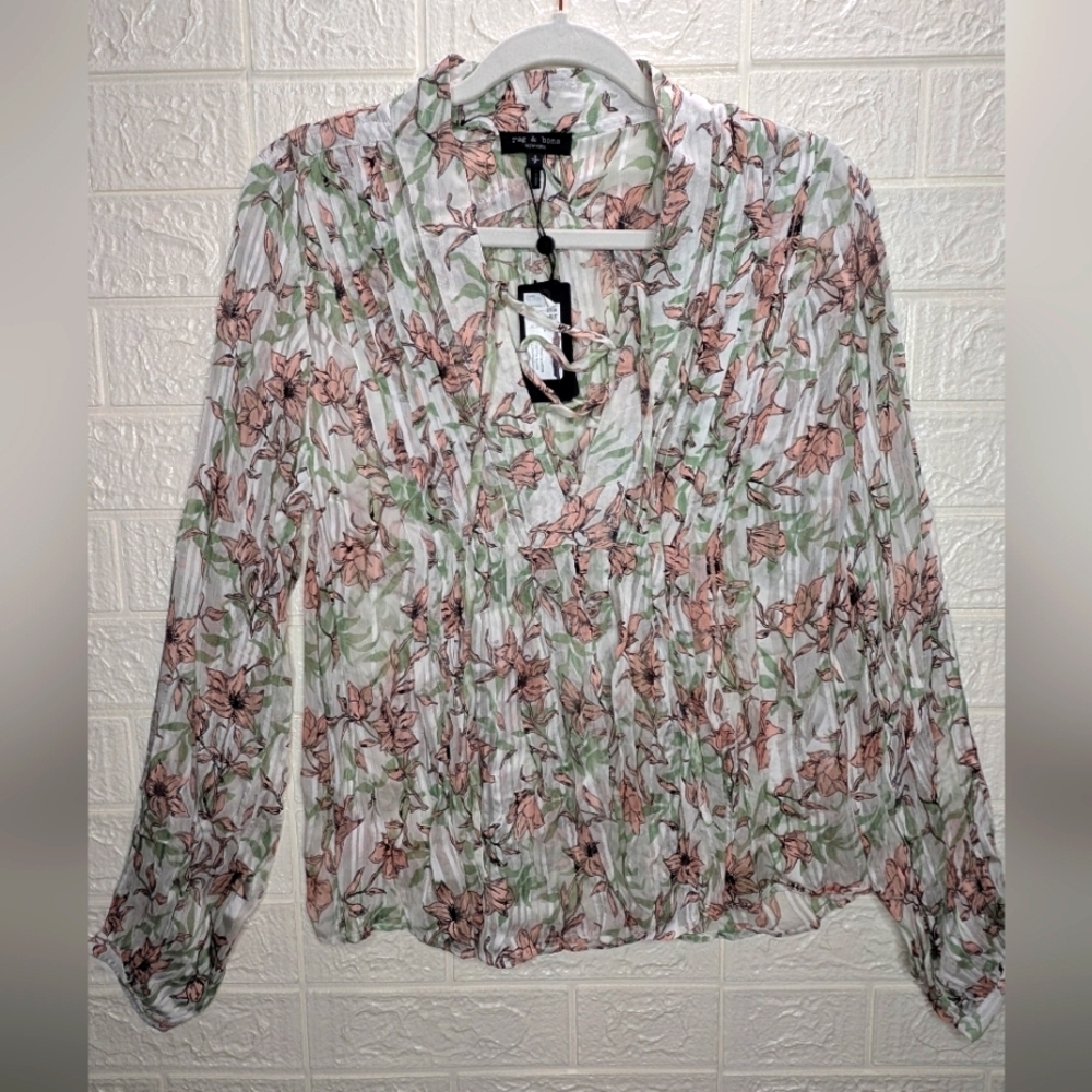 281-325$Rag & Bone Pink‎ and Green Floral Top